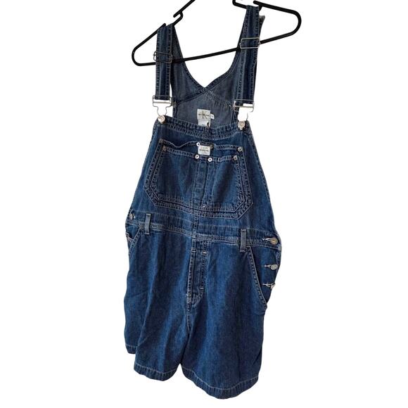 Calvin Klein Vintage Bib Overall Shorts Medium Denim Carpenter Blue Jean Y2K - Picture 1 of 10